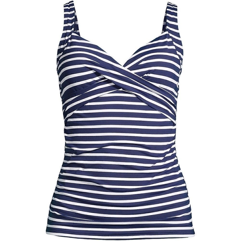 Land’s End Plus Regular Vneck wrap underwire tankini top navy media stripe Var
